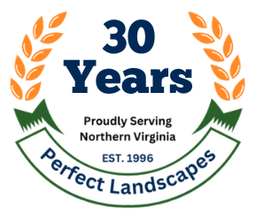 30 years anniversary badge for Perfect Landscapes, serving Northern Virginia since 1996.