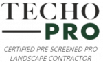Graphic logo displaying text for Techo-Pro Certified Pre-Screened Pro Landscape Contractor